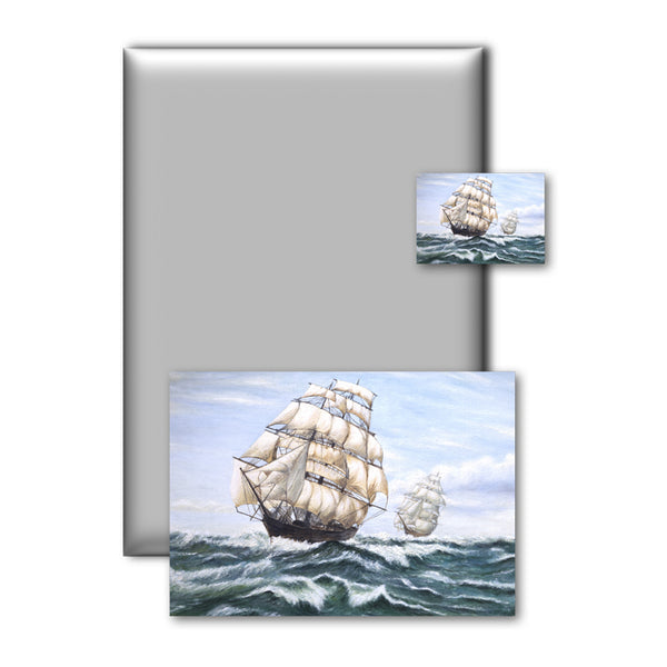Silver Metallic Gift Wrap, Sailing Ship Birthday Card and Gift Tags from Dormouse Cards