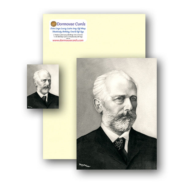 Lustre Ivory Gift Wrap and Tchaikovsky Birthday Card and Gift Tags from Dormouse Cards