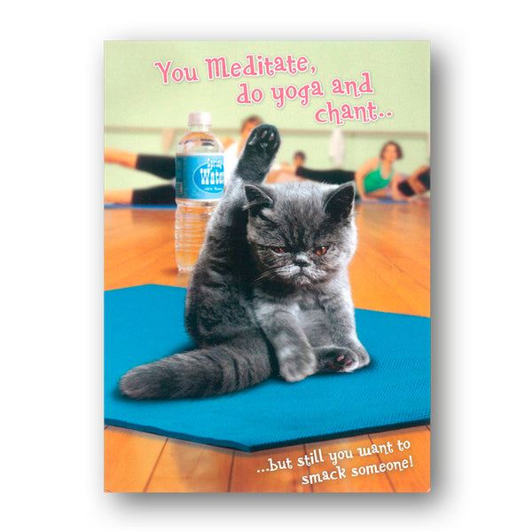 Funny Yoga Cat Meditating Birthday Card by Avanti