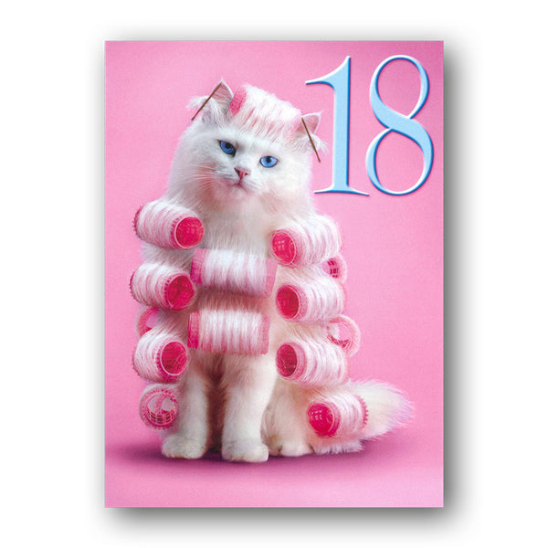 Funny Cat 18th Birthday Card - Curl Power! by Avanti