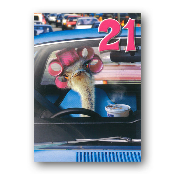 Funny Ostrich in Curlers 21st Birthday Card by Avanti by Dormouse Cards