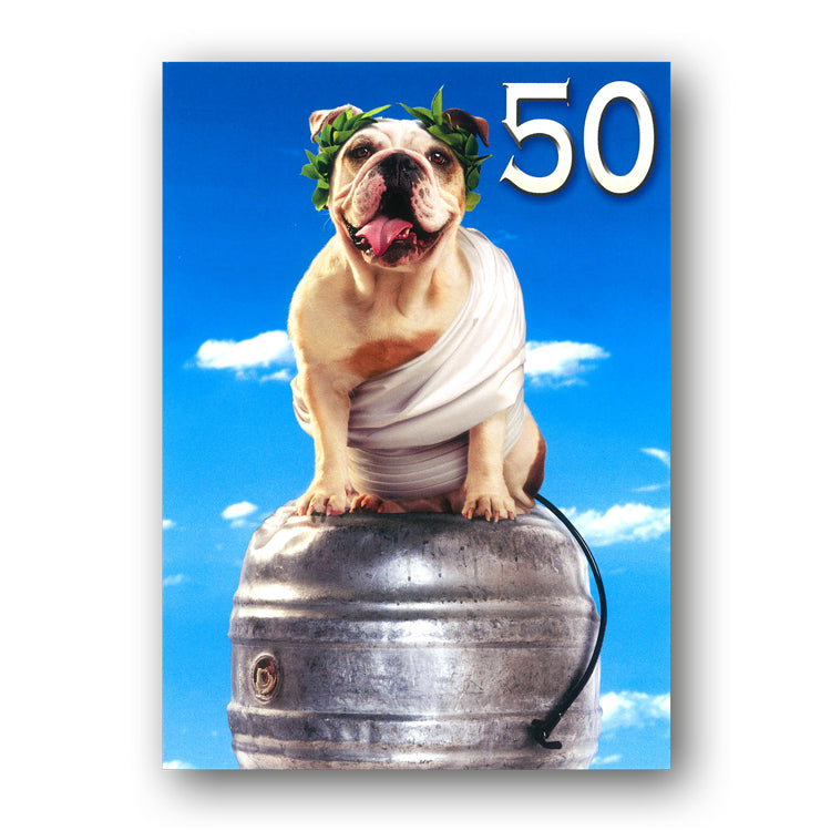 Funny Bulldog in Toga 50th Birthday Card by Avanti from Dormouse Cards