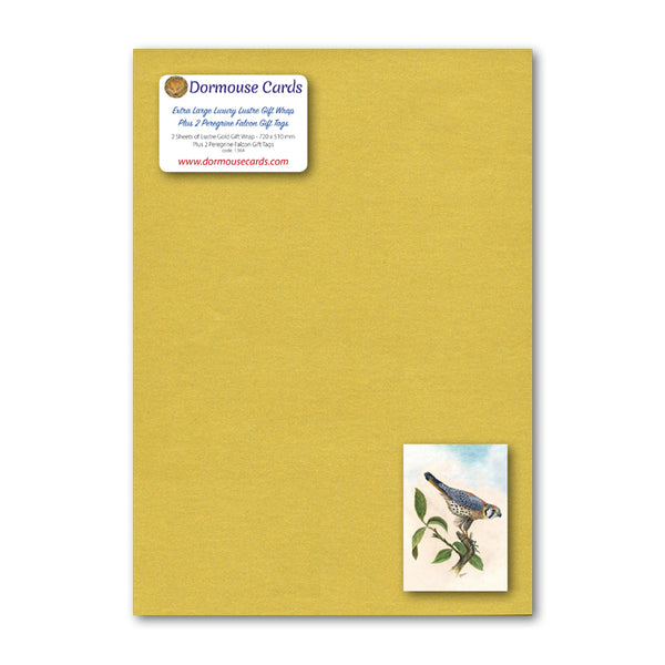 Lustre Gold Gift Wrap and Peregrine Falcon Gift Tags from Dormouse Cards
