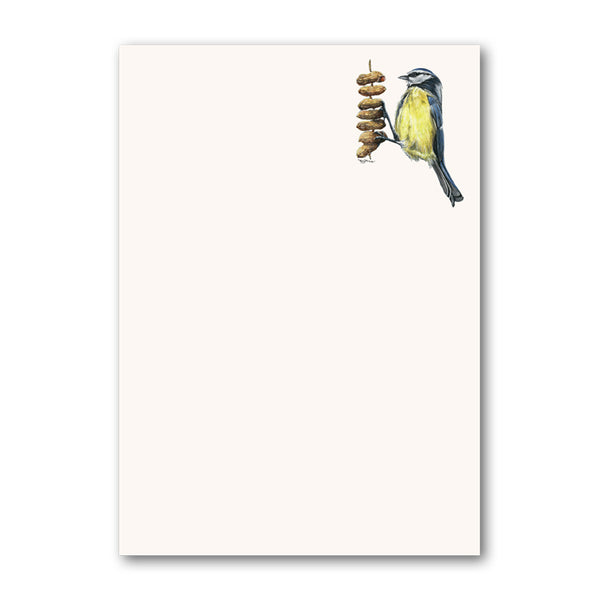 Pack of 6 Blue Tit Perched on Peanut Notepaper from Dormouse Cards