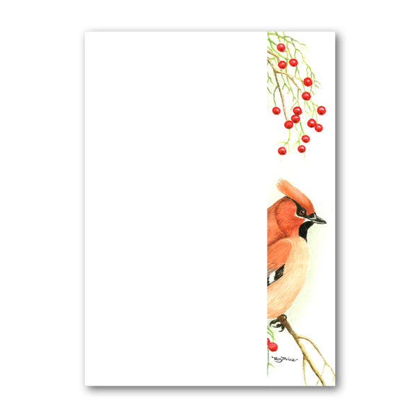 Pack of 6 Cedar Waxwing A5 Notepaper from Dormouse Cards