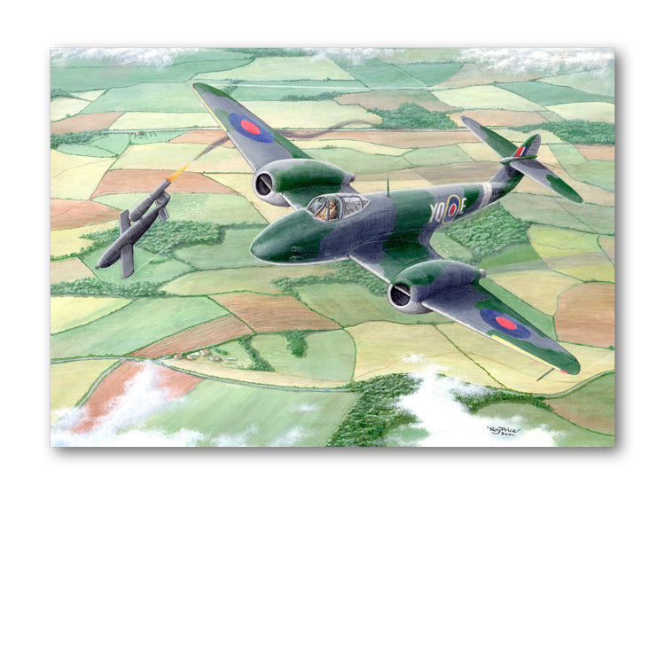 Gloster Meteor Shooting Down V1 Flying Bomb Greetings Card from Dormouse Cards