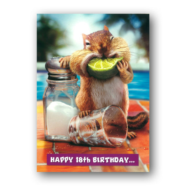 Funny Chipmunk Drinking Tequila Avanti 18th Birthday Card from Dormouse Cards