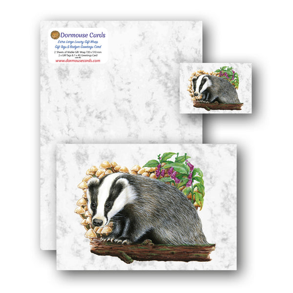 Luxury Marble Gift Wrap Badger Greetings Card and Gift Tags from Dormouse Cards