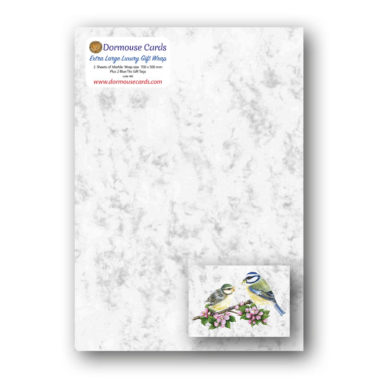 Luxury Marble Gift Wrap Blue Tits Gift Tags from Dormouse Cards