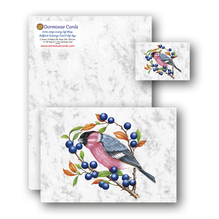 Marble Gift Wrap Bullfinch Gift Tags and Greetings Card from Dormouse Cards