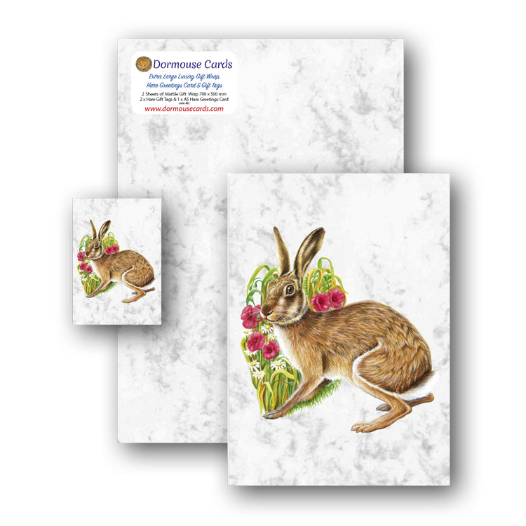 Marble Gift Wrap and Hare Gift Tags and Greetings Card from Dormouse Cards