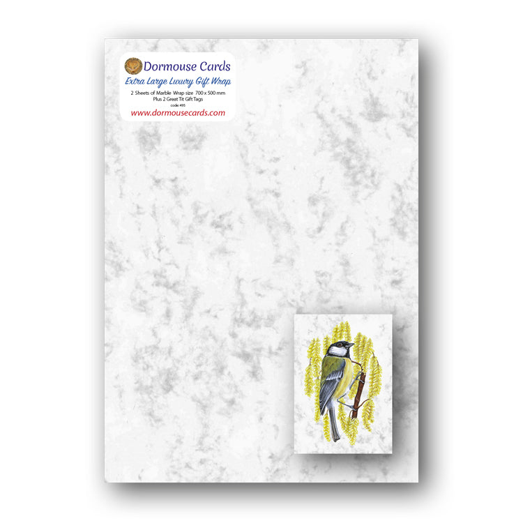 Marble Gift Wrap and Great Tit Gift Tags from Dormouse Cards