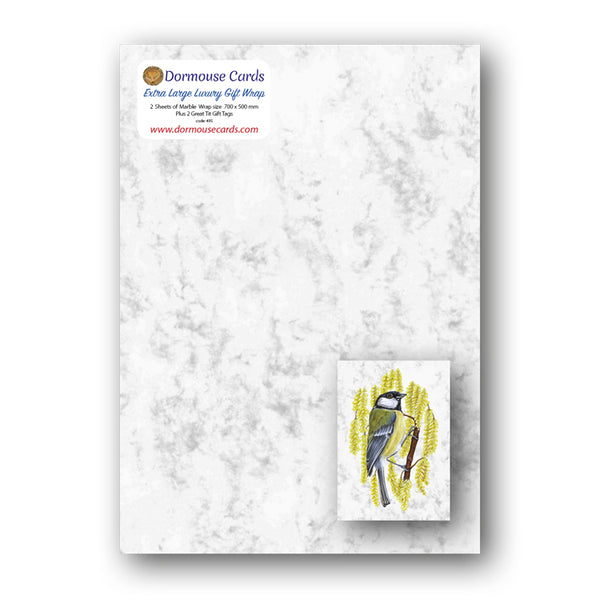 Marble Gift Wrap and Great Tit Gift Tags from Dormouse Cards
