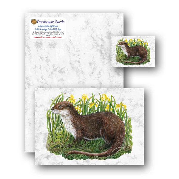 Marble Gift Wrap and Otter Gift Tags and Greetings Card from Dormouse Cards