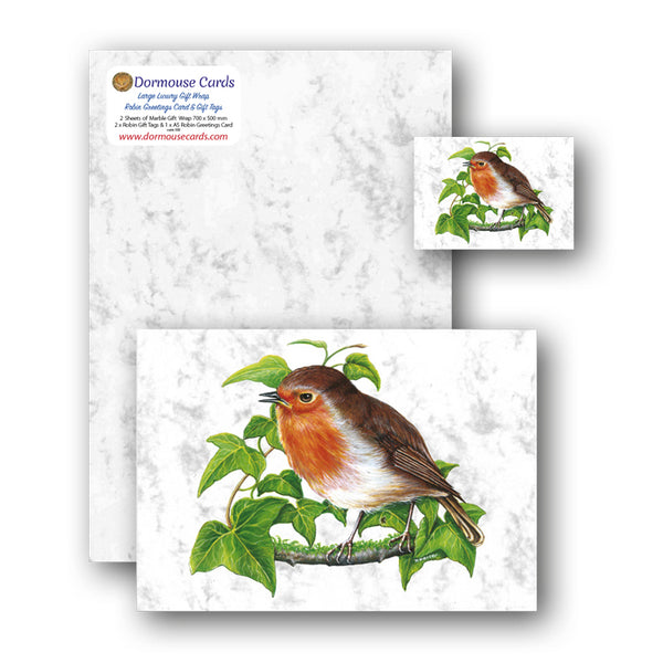 Marble Gift Wrap and Robin Greetings Card and Gift Tags from Dormouse Cards