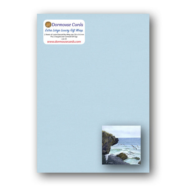 Lustre Damask Blue Gift Wrap and Seagulls over Cornwall Gift Tags from Dormouse Cards