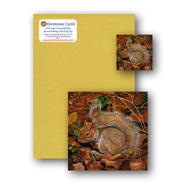 Luxury Gold Gift Wrap Squirrel Birthday Card Gift Tags from Dormouse Cards
