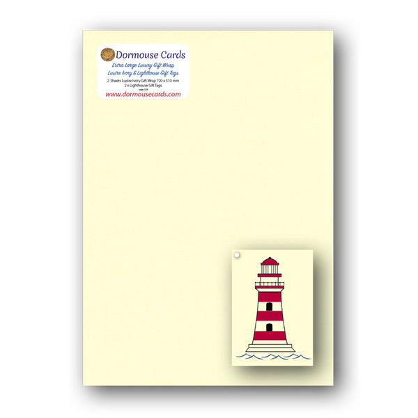 Luxury Ivory Shimmer Gift Wrap and Lighthouse Gift Tags from Dormouse Cards
