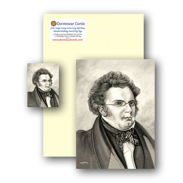 Lustre Ivory Gift Wrap and Schubert Birthday Card and Gift Tags from Dormouse Cards