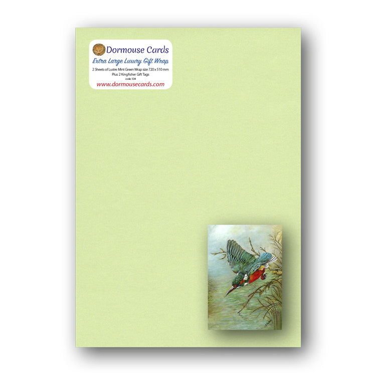 Luxury Lustre Mint Green Gift Wrap and Kingfisher Gift Tags from Dormouse Cards