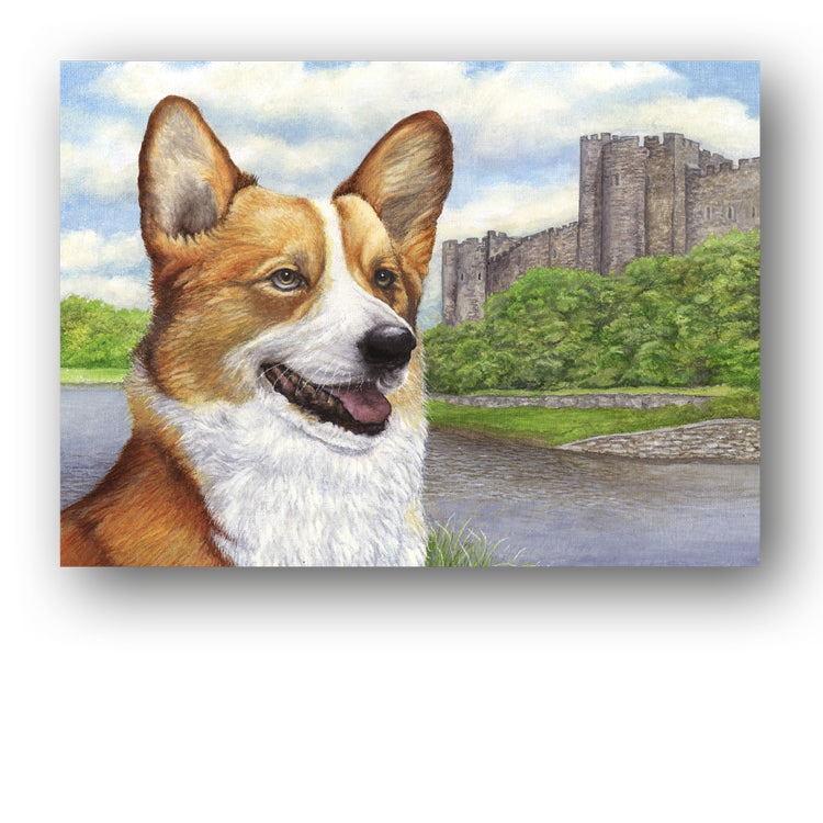 Welsh Corgi Pembroke Castle Greetings Card from Dormouse Cards