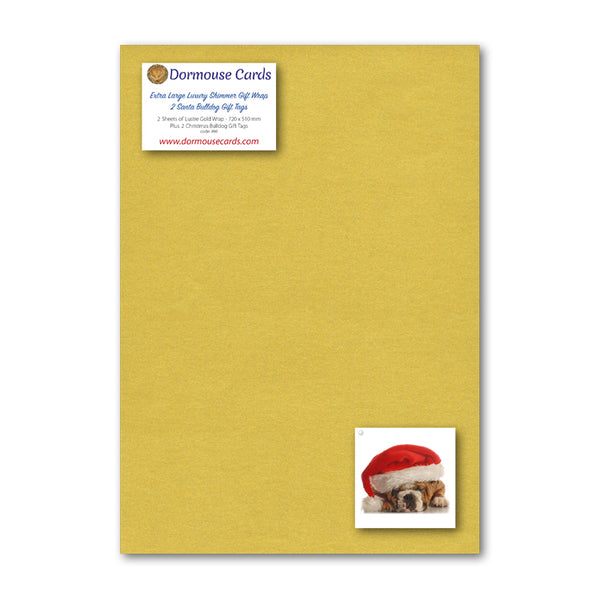 Lustre Gold Gift Wrap and Santa Bulldog Christmas Gift Tags from Dormouse Cards